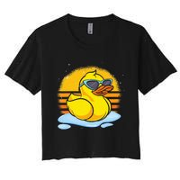 Bath Toy Duckie Cute Ducky Cool Sunglasses Retro Rubber Duck Women's Crop Top Tee