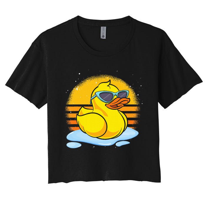 Bath Toy Duckie Cute Ducky Cool Sunglasses Retro Rubber Duck Women's Crop Top Tee