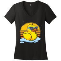 Bath Toy Duckie Cute Ducky Cool Sunglasses Retro Rubber Duck Women's V-Neck T-Shirt