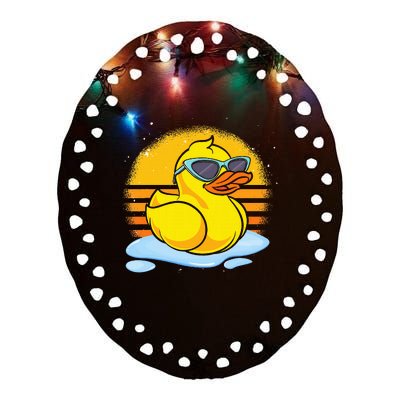 Bath Toy Duckie Cute Ducky Cool Sunglasses Retro Rubber Duck Ceramic Oval Ornament