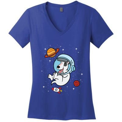 Bull Terrier Dog Astronaut Space Universe Galaxy Gift Women's V-Neck T-Shirt