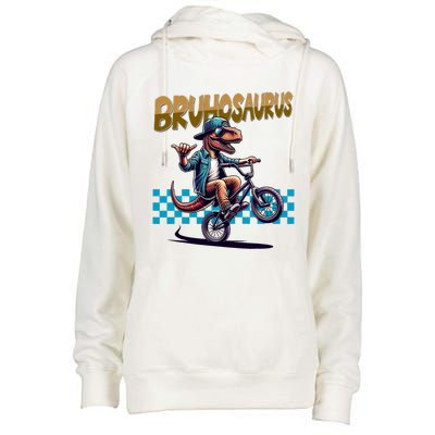 Bruhosaurus Trex Dinosaur Riding Bmx Bike Womens Funnel Neck Pullover Hood