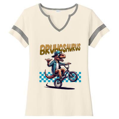 Bruhosaurus Trex Dinosaur Riding Bmx Bike Ladies Halftime Notch Neck Tee