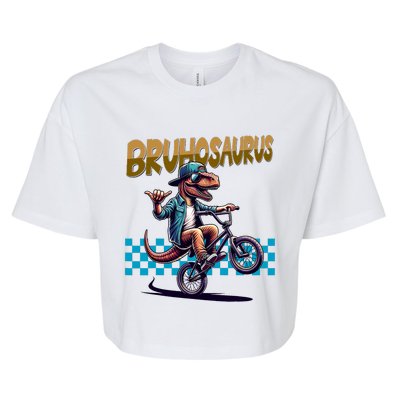 Bruhosaurus Trex Dinosaur Riding Bmx Bike Bella+Canvas Jersey Crop Tee