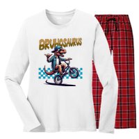 Bruhosaurus Trex Dinosaur Riding Bmx Bike Women's Long Sleeve Flannel Pajama Set 