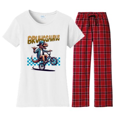 Bruhosaurus Trex Dinosaur Riding Bmx Bike Women's Flannel Pajama Set