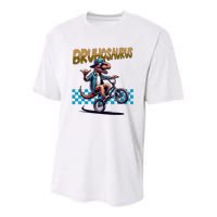 Bruhosaurus Trex Dinosaur Riding Bmx Bike Youth Performance Sprint T-Shirt