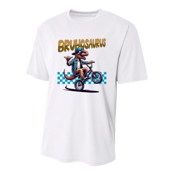 Bruhosaurus Trex Dinosaur Riding Bmx Bike Youth Performance Sprint T-Shirt