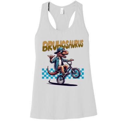 Bruhosaurus Trex Dinosaur Riding Bmx Bike Women's Racerback Tank