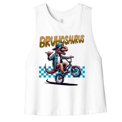 Bruhosaurus Trex Dinosaur Riding Bmx Bike Women's Racerback Cropped Tank