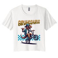 Bruhosaurus Trex Dinosaur Riding Bmx Bike Women's Crop Top Tee