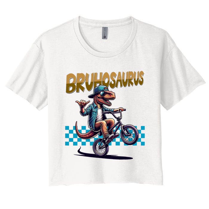 Bruhosaurus Trex Dinosaur Riding Bmx Bike Women's Crop Top Tee