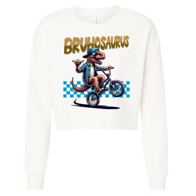 Bruhosaurus Trex Dinosaur Riding Bmx Bike Cropped Pullover Crew