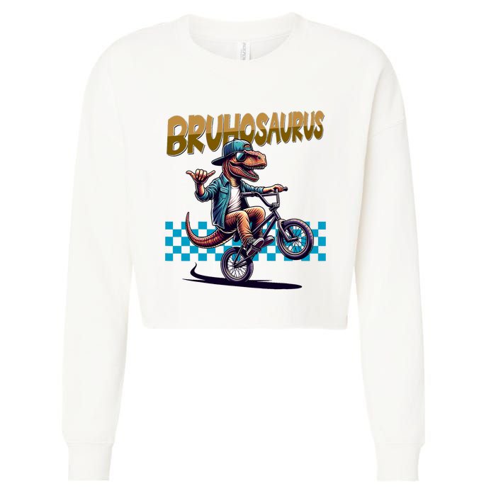 Bruhosaurus Trex Dinosaur Riding Bmx Bike Cropped Pullover Crew