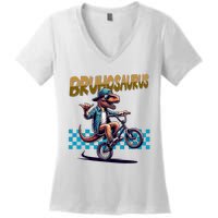 Bruhosaurus Trex Dinosaur Riding Bmx Bike Women's V-Neck T-Shirt