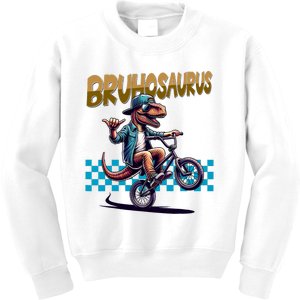 Bruhosaurus Trex Dinosaur Riding Bmx Bike Kids Sweatshirt