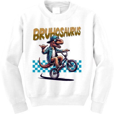 Bruhosaurus Trex Dinosaur Riding Bmx Bike Kids Sweatshirt