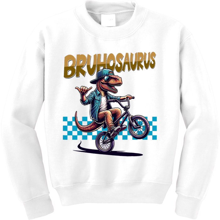 Bruhosaurus Trex Dinosaur Riding Bmx Bike Kids Sweatshirt