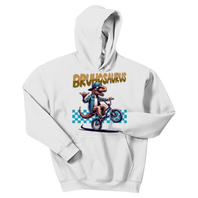 Bruhosaurus Trex Dinosaur Riding Bmx Bike Kids Hoodie