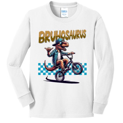 Bruhosaurus Trex Dinosaur Riding Bmx Bike Kids Long Sleeve Shirt