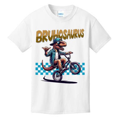 Bruhosaurus Trex Dinosaur Riding Bmx Bike Kids T-Shirt