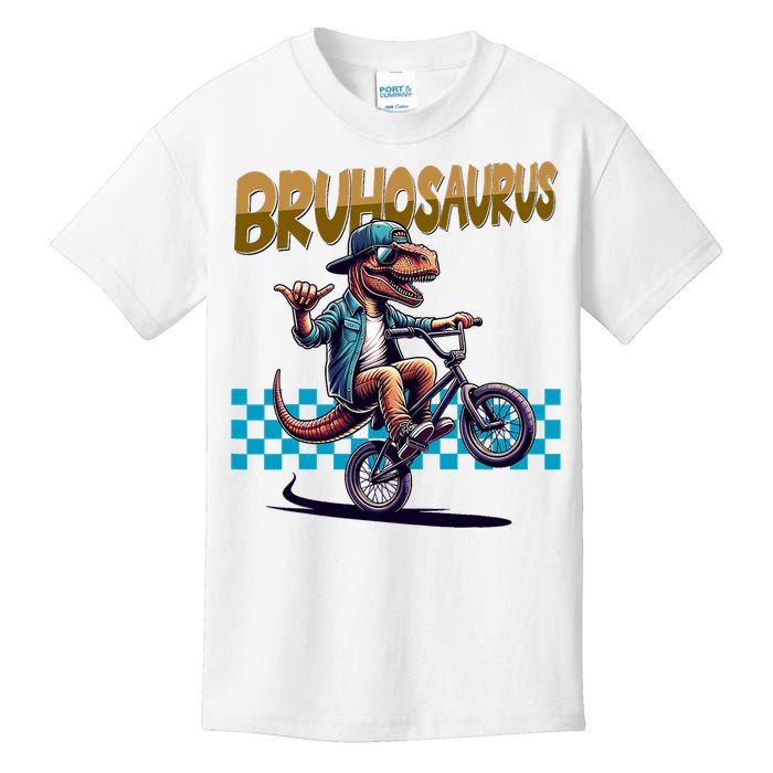 Bruhosaurus Trex Dinosaur Riding Bmx Bike Kids T-Shirt