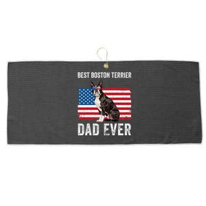 Boston Terrier Dad Usa American Flag Dog Lover Owner Funny Large Microfiber Waffle Golf Towel