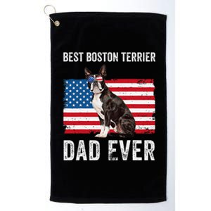 Boston Terrier Dad Usa American Flag Dog Lover Owner Funny Platinum Collection Golf Towel