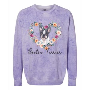 Boston Terrier Dog Flower Heart Funny Mothers Day Gift Colorblast Crewneck Sweatshirt