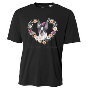 Boston Terrier Dog Flower Heart Funny Mothers Day Gift Cooling Performance Crew T-Shirt