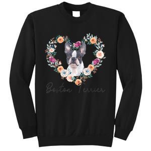 Boston Terrier Dog Flower Heart Funny Mothers Day Gift Sweatshirt