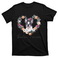 Boston Terrier Dog Flower Heart Funny Mothers Day Gift T-Shirt