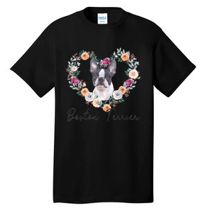 Boston Terrier Dog Flower Heart Funny Mothers Day Gift Tall T-Shirt