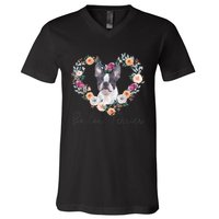 Boston Terrier Dog Flower Heart Funny Mothers Day Gift V-Neck T-Shirt