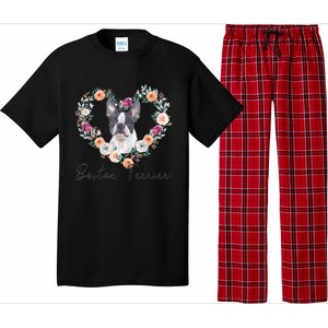 Boston Terrier Dog Flower Heart Funny Mothers Day Gift Pajama Set