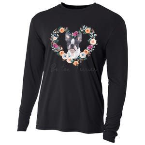 Boston Terrier Dog Flower Heart Funny Mothers Day Gift Cooling Performance Long Sleeve Crew