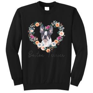 Boston Terrier Dog Flower Heart Funny Mothers Day Gift Tall Sweatshirt