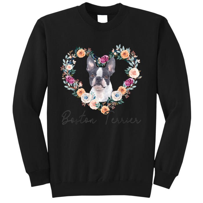 Boston Terrier Dog Flower Heart Funny Mothers Day Gift Tall Sweatshirt