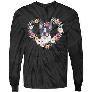 Boston Terrier Dog Flower Heart Funny Mothers Day Gift Tie-Dye Long Sleeve Shirt