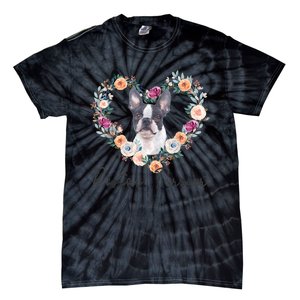 Boston Terrier Dog Flower Heart Funny Mothers Day Gift Tie-Dye T-Shirt