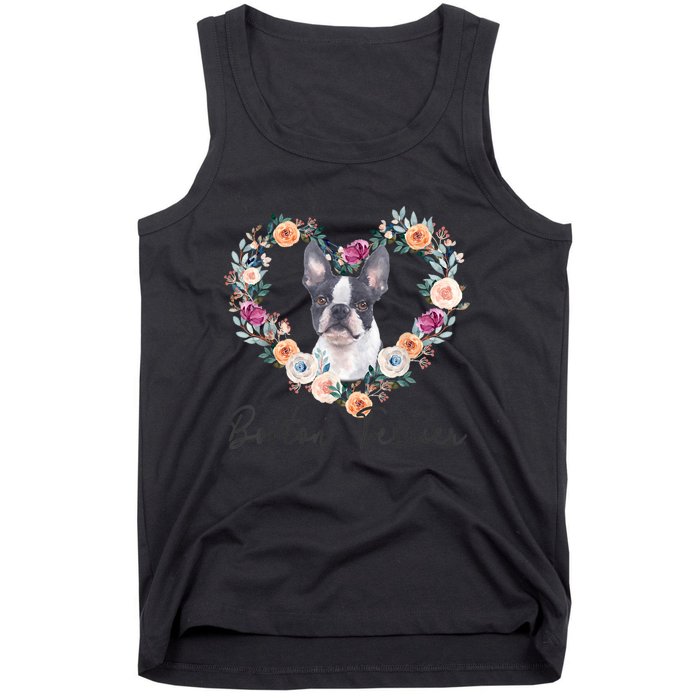 Boston Terrier Dog Flower Heart Funny Mothers Day Gift Tank Top