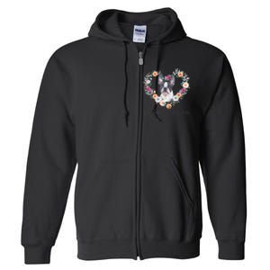 Boston Terrier Dog Flower Heart Funny Mothers Day Gift Full Zip Hoodie