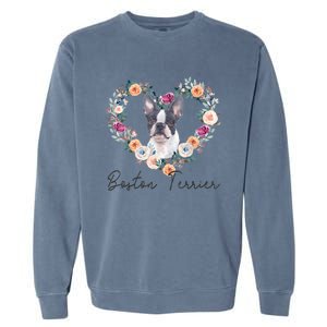 Boston Terrier Dog Flower Heart Funny Mothers Day Gift Garment-Dyed Sweatshirt