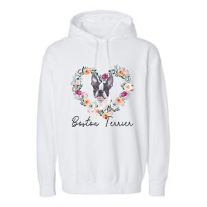 Boston Terrier Dog Flower Heart Funny Mothers Day Gift Garment-Dyed Fleece Hoodie