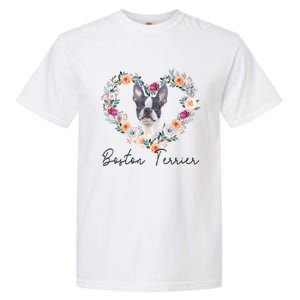 Boston Terrier Dog Flower Heart Funny Mothers Day Gift Garment-Dyed Heavyweight T-Shirt