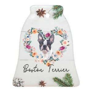 Boston Terrier Dog Flower Heart Funny Mothers Day Gift Ceramic Bell Ornament