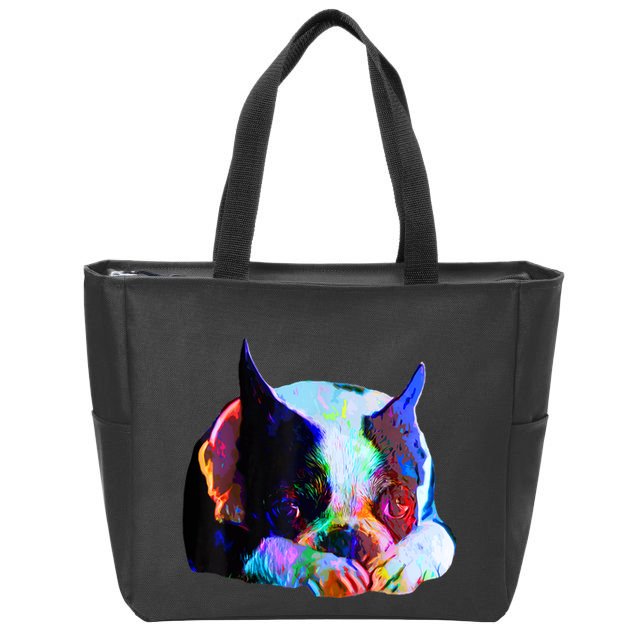 Boston Terrier Dog Lover Art Artsy Colorful Boston Terrier Zip Tote Bag