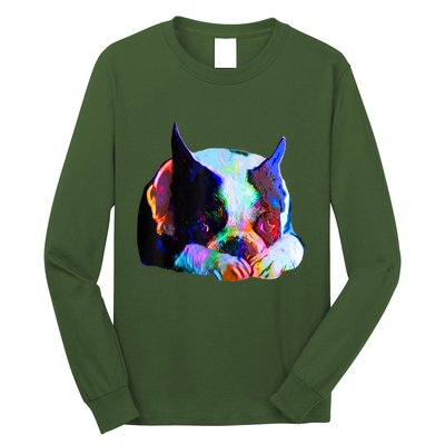 Boston Terrier Dog Lover Art Artsy Colorful Boston Terrier Long Sleeve Shirt