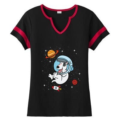 Bull Terrier Dog Astronaut Space Universe Galaxy Gift Ladies Halftime Notch Neck Tee