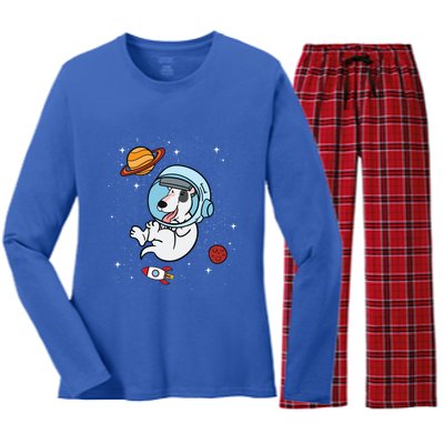 Bull Terrier Dog Astronaut Space Universe Galaxy Gift Women's Long Sleeve Flannel Pajama Set 